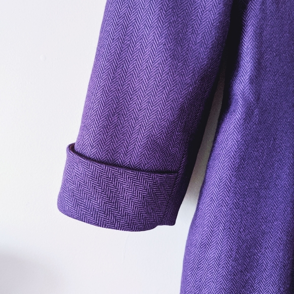 purple long sleeve wool dress with velvet vollar - Picture 4 of 6